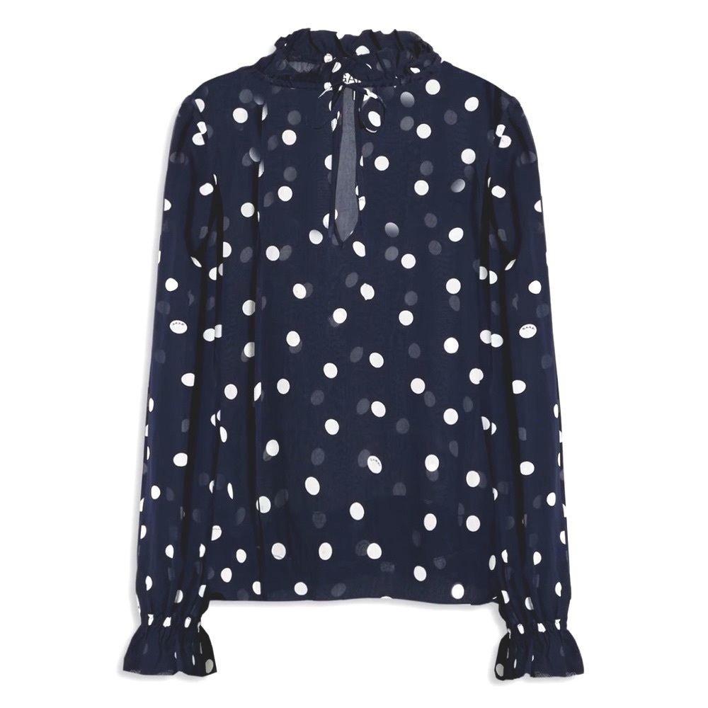 GANNI Sky Captain Polka Dot Georgette Ruffle Blouse